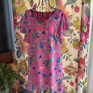 Pink with Floral Print Pocketed Dress